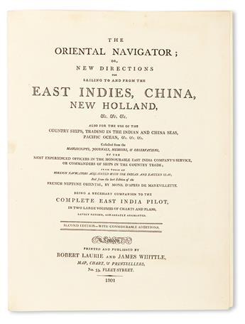 SAILING DIRECTIONS. The Oriental Navigator; or, New Directions for Sailing to and from the East Indies, China, New Holland, &c. 1801